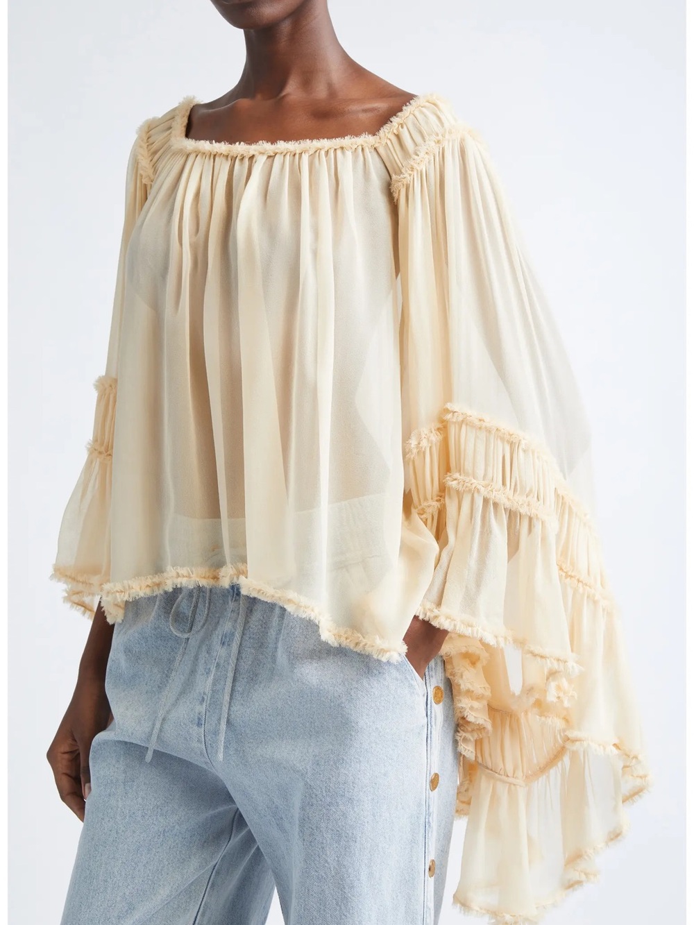 Zimmerman-Rebellion Frayed Off the Shoulder Silk Top in size 0